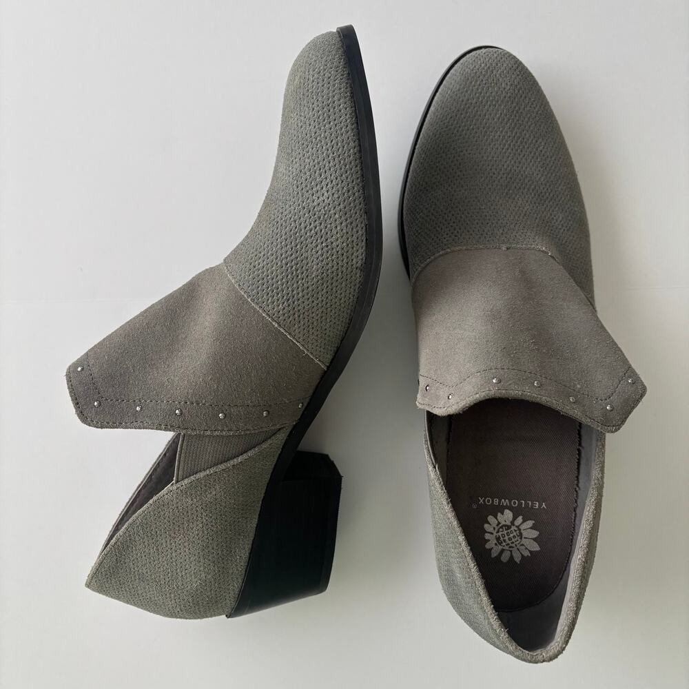 Yellow Box Lowden Leather Slip On Booties Taupe Gray Block Heel Size 9.5